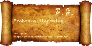 Prohaska Hieronima névjegykártya
